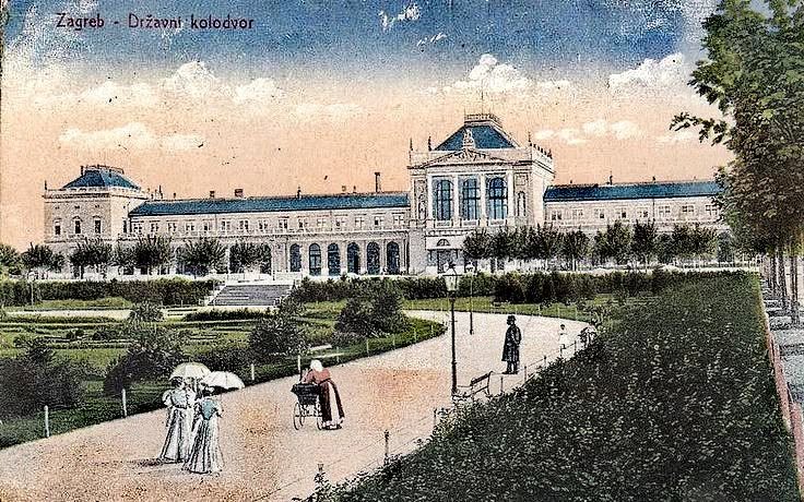 Glavni kolodvor 1900-ih godina, kolorirano